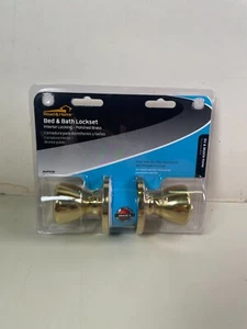 Privacy Door Knob Lockset Polished Brass Handle (Bed & Bath) Pin Lock - Picture 1 of 7