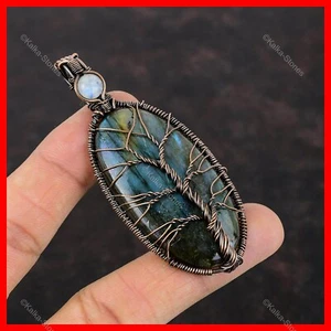 Womens day Deal Copper Natural Labradorite Rainbow Moonstone New Pendant Jewelry - Picture 1 of 6