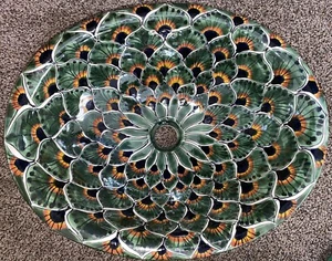 New Mexican Talavera Green Peacock Ceramic Handmade Bathroom Sink - Picture 1 of 3