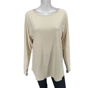 Denim Co Womens Dressy Boatneck Long Sleeves Top X-Large Size Stone Trendy Shirt - Picture 1 of 12