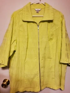 CJ Banks Yellow-Green Full Zip 3/4 sleeve Cotton Blend Fitted Jacket Top sz 2X - Picture 1 of 5