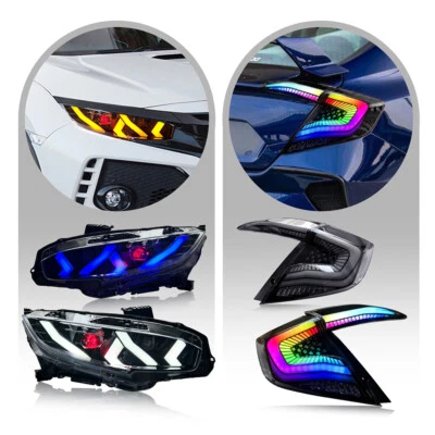LED Headlight & RGB Tail Light For Honda Civic Sedan 2016-2021 Lamp Assembly US Foto 1 de 4