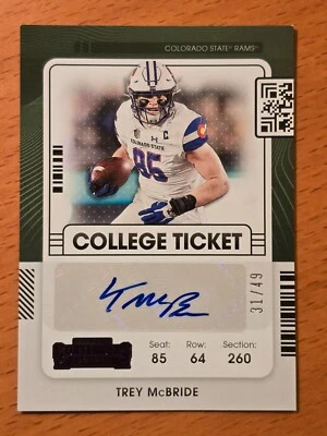 2022 Contenders Draft College Ticket Auto Purple Trey McBride TE #'d 31/49 - Image 1 of 2