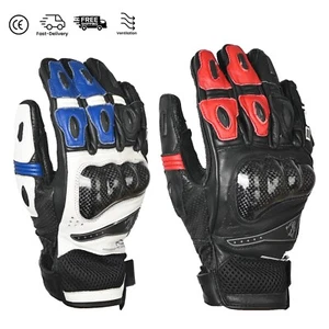 Guantes De Cuero De Verano Para Hombre Carreras De Motos, Protección CE Nudillos - Imagen 1 de 12