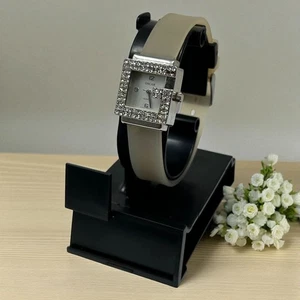 Oscar Womens Square Bezel Watch Rhinestone Beige Silicone Strap New Battery - Picture 1 of 16