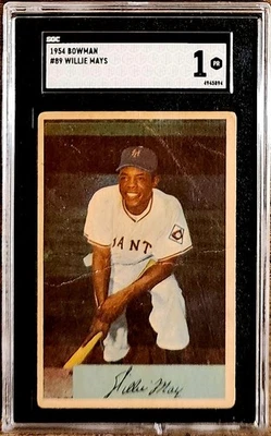 Bowman #89 1954 Willie Mays SGC 1 Giants Salón de la fama Foto 1 de 2