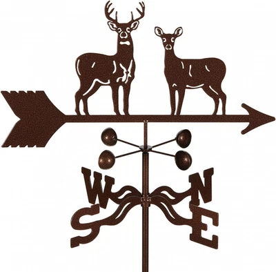 EZ Vane Standing Deer Weathervane — Roof Mount, Wind Cups, Antique Copper Finish - Image 1 of 4