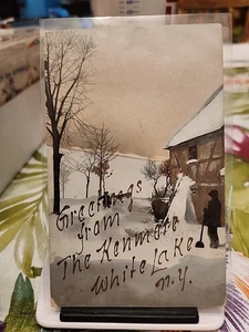 c1910 Grüße aus dem Kemore White Lake NY Glitzer Postkarte - Bild 1 von 3