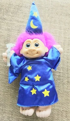 Russ 12" Berrie My Lucky Wizard Peluche Troll Cara de Goma, Varita, Pelo Rosa Foto 1 de 4