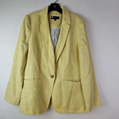 Talbots Butter Yellow Lined Linen Long Sleeve Blazer Jacket Size 12 Professional - Image 1 of 4