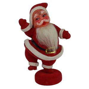 Vintage MCM Weihnachtsmann winkt tanzend beflockt Filz Figur 60er Dekoration 8,5" - Bild 1 von 9