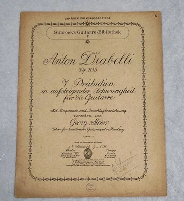 Anton Diabelli Op. 103 Sheet Music Classical Spanish Guitar Vtg 1925 Simrock  - Image 1 of 3