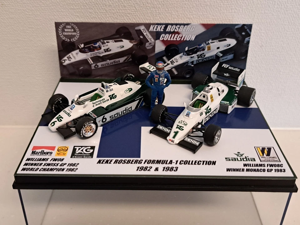 SET 2 AUTO 1:43 KEKE ROSBERG WILLIAMS FW08 1982 CAMPIONE DEL MONDO FW08C... - Immagine 1 di 4