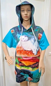 Sudadera con Capucha Estampado Completo Gato Hamburguesa con Queso Galaxia Reciclado Unisex Talla L - Imagen 1 de 8