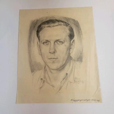 Dibujo a lápiz Vitage del hombre 1945-1946 firmado leer descripción Foto 1 de 4