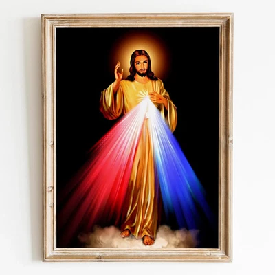 Impresión de póster de arte de pared bíblico cristiano de Jesucristo Divina Misericordia Foto 1 de 4