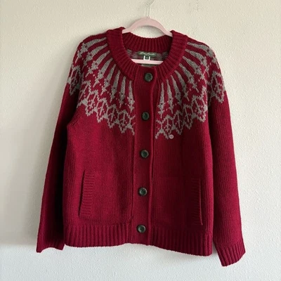 Nuevo con etiquetas Cárdigan Eddie Bauer Suéter Mezcla de Lana Jacquard Para Mujer XXL Rojo Fair Isle Foto 1 de 4