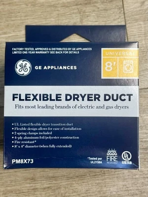Conducto de secado flexible GE Appliances PM8X73, 4" W X 8' L, NUEVO EN CAJA Foto 1 de 2