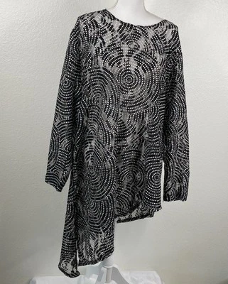 Coldwater Creek Top Women's Black White Sz 3X Tunic Asymmetrical Hem Lagenlook - Image 1 of 4