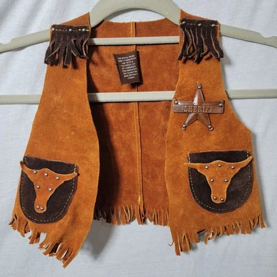 De Colección John R Craighead Co Pequeño Vaquero Occidental Niño Pequeño Texas Cuero Chaleco Flecos Foto 1 de 4