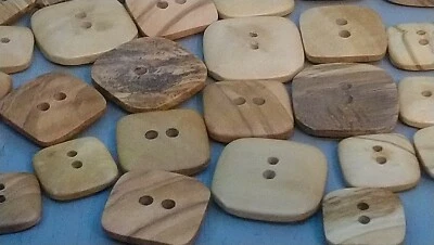 Olive Wood Square Buttons, 20mm, 25mm 28mm, 38mm, Choice of Pack Sizes - Image 1 of 4