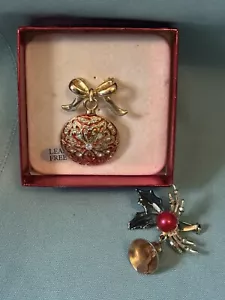 Broches/alfileres vintage de Navidad... adorno y acebo - Imagen 1 de 6
