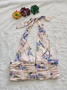 Zara Coctil Rüschen Neckholder Top Bluse Blumen Mehrfarbig Größe Small Neu mit Etikett - Bild 1 von 6