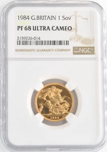 Great Britain 1984 1 Sovereign Proof .917 Gold Coin NGC Grade PF68 Ultra Cameo - Picture 1 of 2