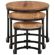 itzcominghome Round solid wood nest of 3 tables side end lamp table Coffee Table