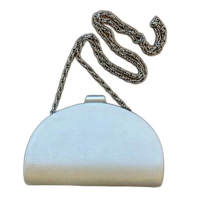 Bolso de Noche Rodo Italia Vintage Años 80 Tela Crema Opalescente Cadena Cuerda Plateada Foto 1 de 4