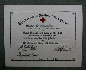 The American National Red Cross ID Card for House Hygiene/Care of the Sick 1934