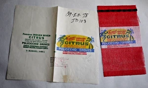PAIR Vintage Paper / Cloth Bags - INDIAN RIVER CITRUS, MERRITT ISLAND FL 2001 - Picture 1 of 1