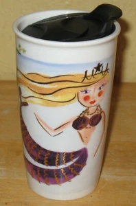 Starbucks 2015 12 oz Ceramic Tumbler Mermaid with Gold Crown and Seahorse - Picture 1 of 5