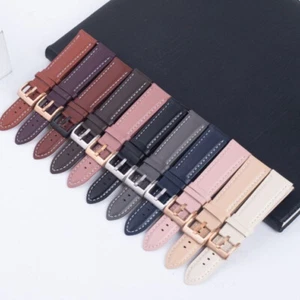 Correa de reloj de cuero genuino lisa suave elegante 14-22 mm colorida alta calidad - Imagen 1 de 15