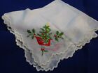 Vintage CHRISTMAS SLEIGH & Holly Collectible Handkerchief 10 1/2" square