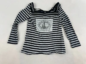 Ralph Lauren Shirt Girl's Size Small Black White Striped Square Neck Long Sleeve - Picture 1 of 7