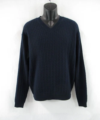 NWT Concencus Men's 100% Cashmere Navy Cable Knit Pullover Sweater Size M #K228 - Image 1 of 4