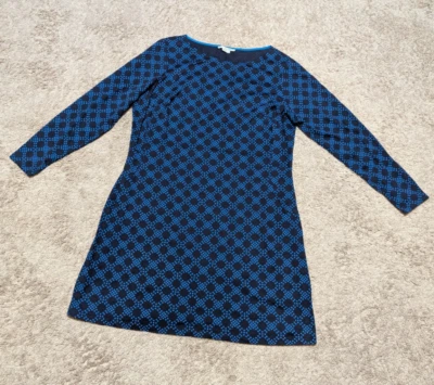 Boden Mia Dress Womens Sz 16L Long Sleeve Jersey Stretch Blue Polka Dot Sheath - Image 1 of 4