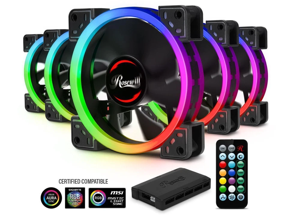 Rosewill RGBF-23001 120mm Dual Ring Addressable RGB Case Fan Hub Set, True RGB L - Image 1 of 4