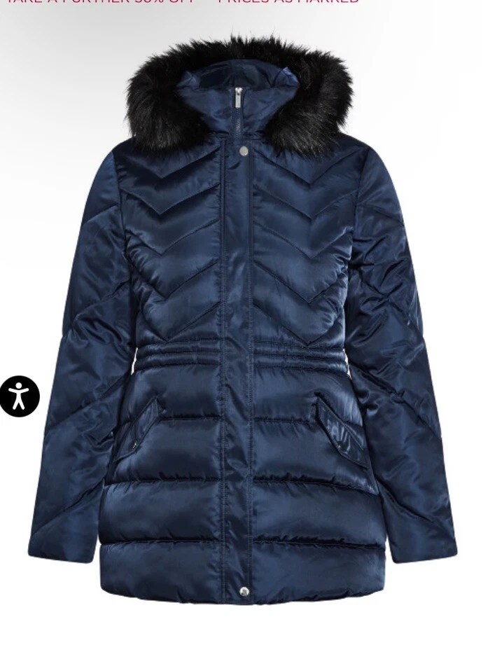 Abrigo Parka Acolchado Avenue 18 Azul Marino Piel Sintética Bolsillos Cálidos Largo Ultra Cálido Foto 1 de 4