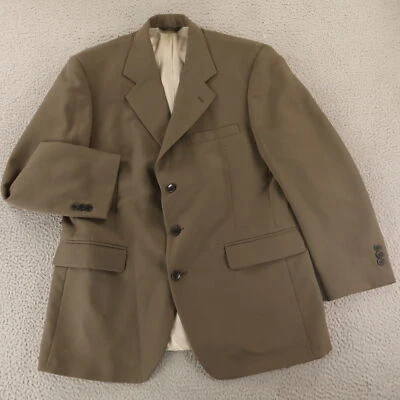 复古 Hopsack 夹克 M 绿色棕色涤纶羊毛西装外套运动外套 42R — 第 1/4 张图片