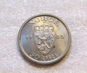 1953 Norway 50 Ore unc Coin - Picture 1 of 5