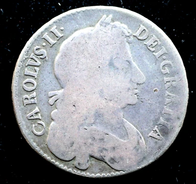 KAPPYSCOINS G5754  GREAT BRITAIN  1676 CHARLES II  SILVER HALF CROWN VG - Image 1 of 2