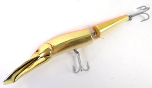 Vtg Plastic Spoonbill Minnow Jointed Deep Diver Gold Orange Fishing Lure Bait 7" - Picture 1 of 5
