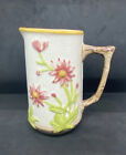 Old Majolica Pottery Pitcher Flowers Yellow Pink 6