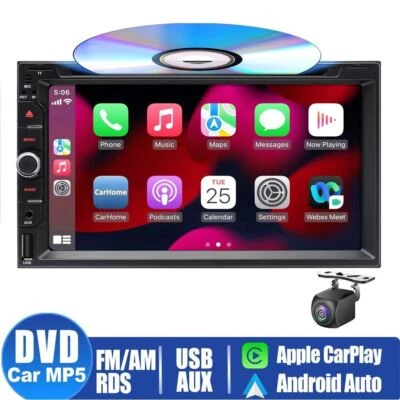 7" Radio Double 2Din Car Stereo with CD DVD Player Apple Carplay Bluetooth USB - Image 1 of 4