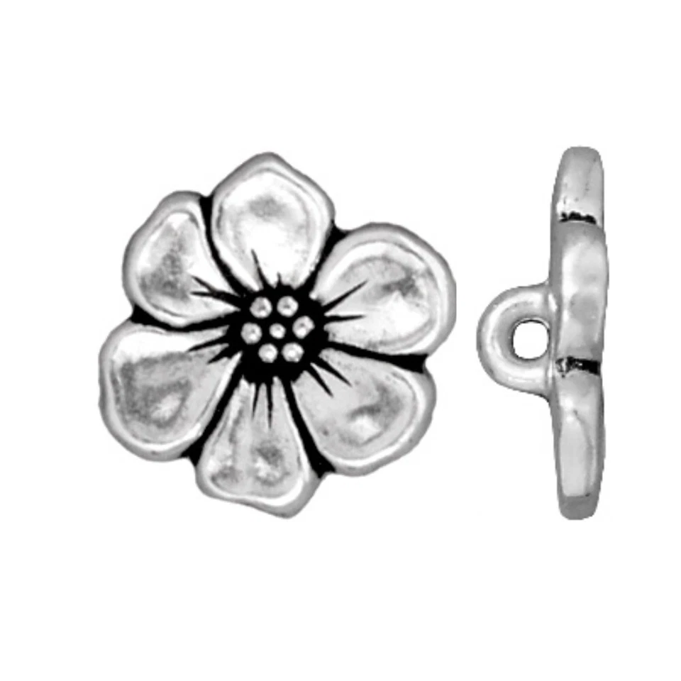 TierraCast Apple Blossom Button, Antiqued Silver Plated Pewter (Pkg. of 5) - Image 1 of 1