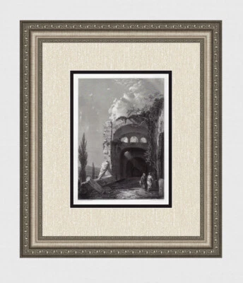 Antiguo grabado Richard Wilson del siglo XIX "Antiguas ruinas en Italia" enmarcado certificado de autenticidad firmado Foto 1 de 4