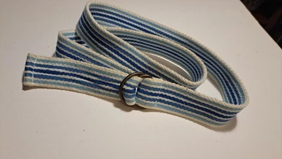 Women's Blue White Nautical Striped D Ring Belt Lightweight 40 " End to End  - Image 1 of 4