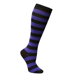Striped Patterned Socks (Knee High) Dark Purple and Black - Picture 1 of 3